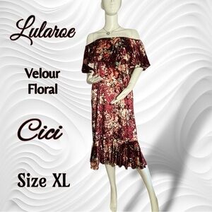 Lularoe Cici Crushed Velour Feminine Floral Flouncy Dress Size XL
